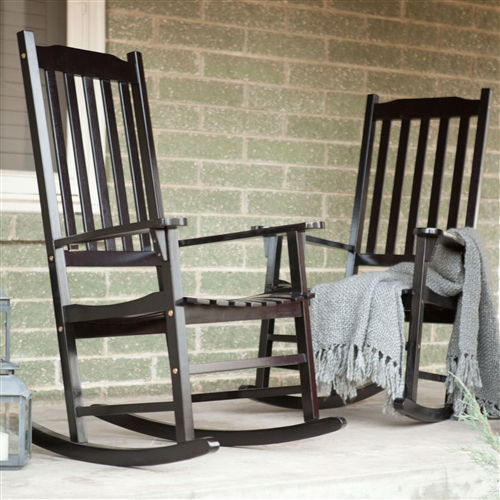 Set of 2 - Indoor/Outdoor Patio Porch Black Slat Rocking Chairs