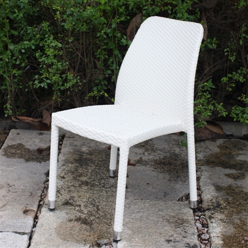 All-Weather White Wicker Resin Outdoor Stacking Patio Dining Side Chair