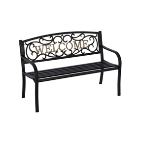 Cast Iron Welcome Park Bench Outdoor Patio Garden in Black Bronze