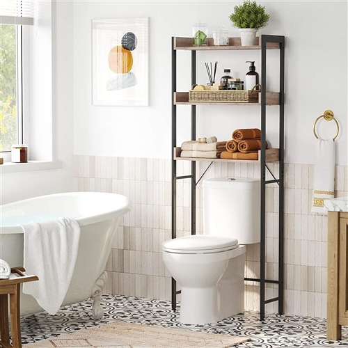 Modern FarmHouse 3 Tier Over The Toilet Metal Wood Storage Shelves