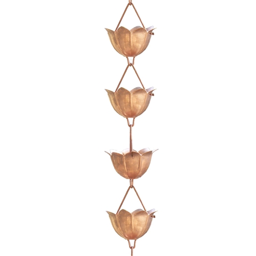 Lotus Flower 8.5-Ft Pure Copper Rain Chain for Rain Gutter / Barrel