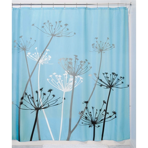 Black and Blue Thistle Flower Fabric Shower Curtain