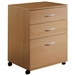 Contemporary 3-Drawer Mobile Filing Cabinet in Natural Maple Finish