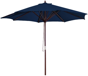 Navy Blue 9-Foot Outdoor Patio Umbrella with Wood Frame and Pulley