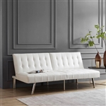 Mid-Century Modern Split Back Futon Sleep Sofa Bed in White Faux Leather