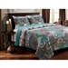 Twin size 3-Piece Cotton Quilt Set in Teal Multi-Color Paisley Pattern