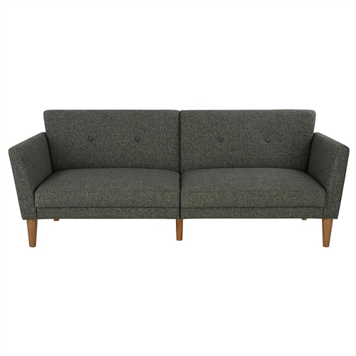 Mid-Century Style Grey Linen Upholstered Futon Sofa Bed with Wooden Legs