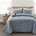 Full/Queen Size 3-Piece Reversible Cotton Yarn Woven Coverlet Set in Navy/Cream