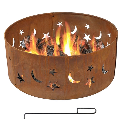 Moon Stars 30-inch Round Steel Outdoor Fire Pit with Rust-like Finishv