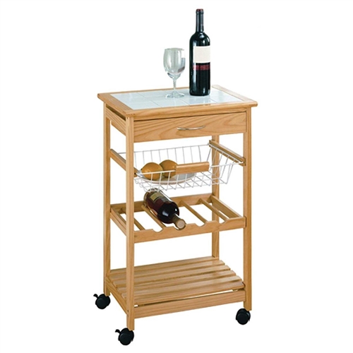 Tile Top Wooden Kitchen Cart with Casters
