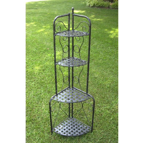 Indoor / Outdoor Folding Corner Bakers Rack 4-Shelf Lattice Plant Stand