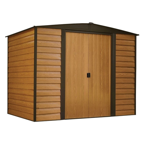 Outdoor 6-ft x 5-ft Steel Storage Shed with Woodgrain Pattern Siding