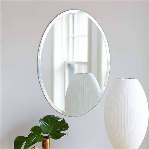 Oval 36-inch Frameless Beveled Vanity Bathroom Bedroom Living Room Wall Mirror