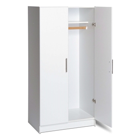 White 2-Door Wardrobe Cabinet with Hanging Rail and Storage Shelf