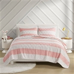 Twin Size 2 Piece Pink Rainbows Reversible Cotton Quilt Set