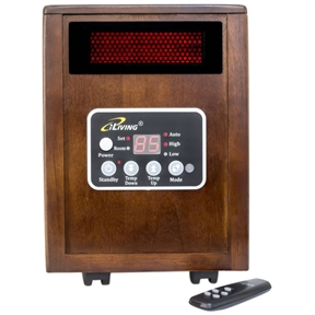 Infrared Space Heater 1500W with Remote w/ Dark Walnut Wood Cabinet