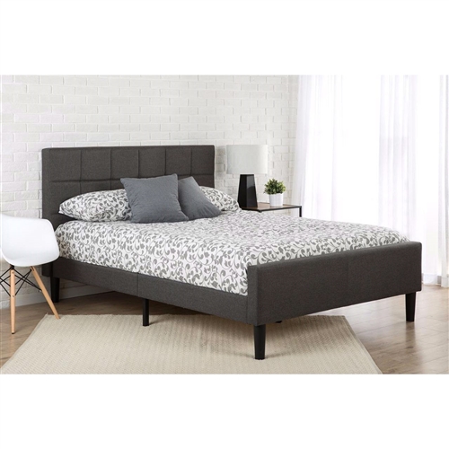 Queen size Dark Grey Upholstered Platform Bed with Headboard and Footboard