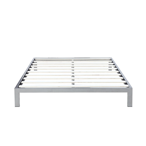 Queen size Silver Metal Platform Bed Frame with Wooden Slats