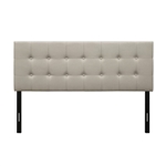 Queen Button-Tufted Headboard in Light Grey Beige Taupe Upholstered Fabric