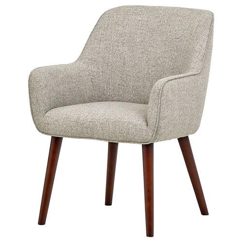 Mid-Century Style Modern Accent Dining Chair with Wood Legs and Light Grey Fabric Seat