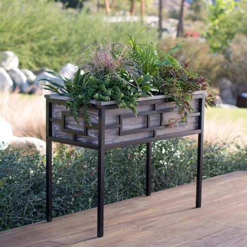Sturdy Wood and Metal Raised Planter 36L x 18W x 29.5H in