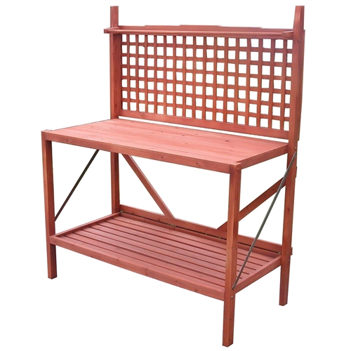 Outdoor Folding Wooden Potting Bench Garden Trellis with Storage Space