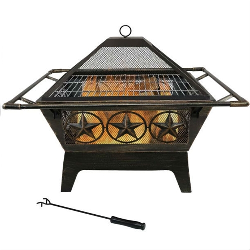 Square Outdoor Steel Wood Burning Fire Pit with Star Design