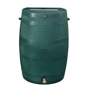 50-Gallon Oak Wood Style Rain Barrel in Green Plastic