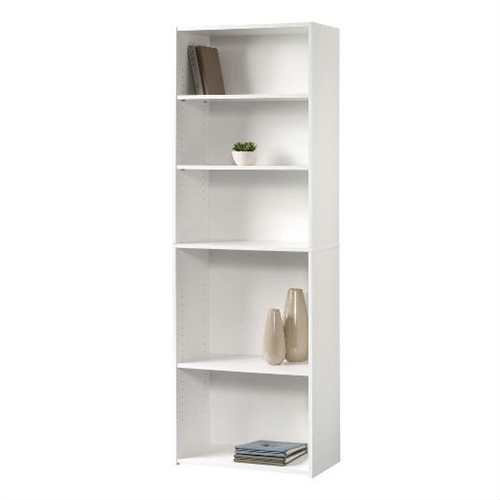 Contemporary 5-Shelf Bookcase Bookshelf in Soft White Wood Finish - Made in USA