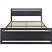 Full Black Metal Platform Bed Frame with Wood Panel Headboard and Footboard