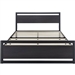 Queen Black Metal Platform Bed Frame with Wood Panel Headboard and Footboard