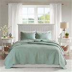 Full/Queen Size 3 Piece Reversible Scalloped Edges Microfiber Quilt Set in Seafoam