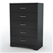 Modern 5-Drawer Bedroom Chest in Black Wood Finish