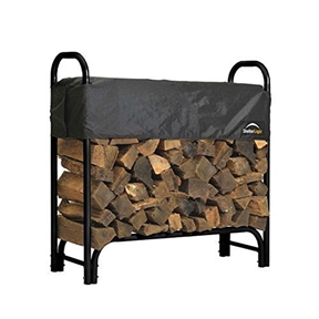 Outdoor Firewood Rack 4-Ft Steel Frame Wood Log Storage with Cover