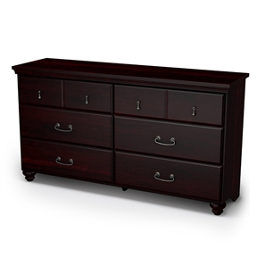 Dark Mahogany Wood Grain Finish Bedroom Dresser with 6 Drawers