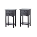 Set of 2 Nightstand Side Tables / End Table in Black Finish Pine Wood