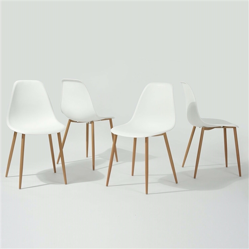 Set of 4 Modern Mid Century Style Dining Chairs in White with Wood legs