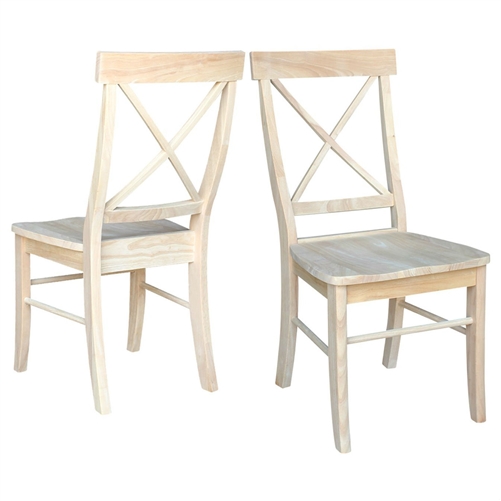 Set of 2 - Unfinished Wood Dining Chairs with X-Back Seat Backrest