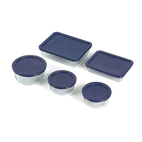 10 Piece Glass Bakeware Set with Blue Lids - Oven Microwave Dishwasher Freezer Safe