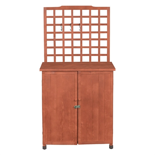 Outdoor Storage Solid Wood Cabinet Potting Bench with Hanging Lattice Trellis