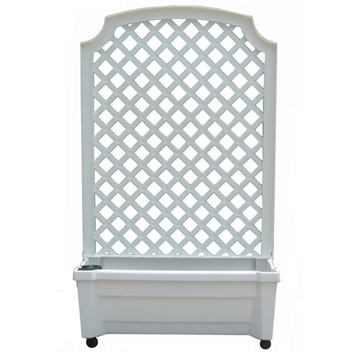 Indoor/Outdoor White Polypropylene Wheeled Trellis Planter