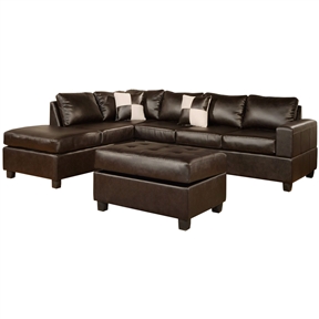 Reversible Soft Touch Faux Leather 3-Piece Sectional Sofa Set