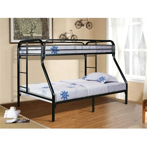 Twin over Full size Sturdy Black Metal Bunk Bed with Ladder