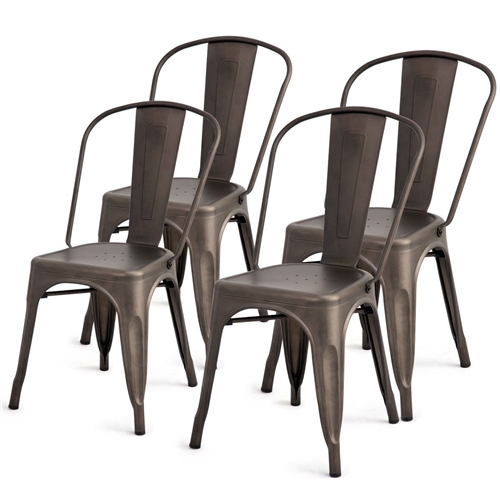 Set of 4 Indoor Outdoor Metal Stackable Bistro Dining Chairs in Copper Finish