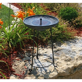 Bowl Solar Fountain Bird Bath with Wrought Iron Stand