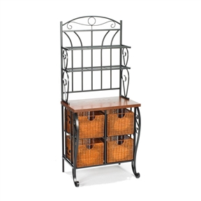 Kitchen Pantry Bakers Rack with 4 Wicker Drawers