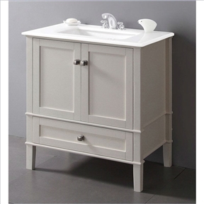 Contemporary Bathroom Vanity in Soft White with Marble Top and Rectangle Sink