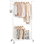 Modern Industrial White Metal Tube Garment Rack with Bottom Hanging Rod