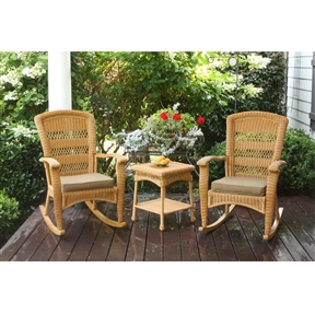 3PC Outdoor Porch Rocker Set w/ 2 Amber Wicker Resin Rocking Chairs & Table