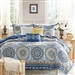 Queen size 6-Piece Coverlet Quilt Set in Blue Floral Pattern